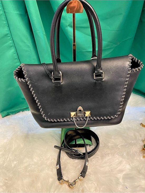 Valentino Handbags - Valentino Garavani Black Leather Demilune Whipstitch Satchel Bag